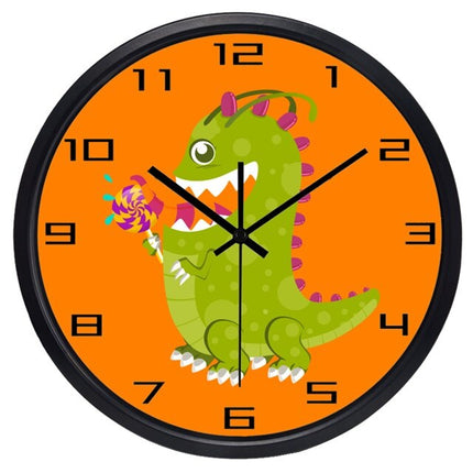 Orange børneur med grøn dinosaur