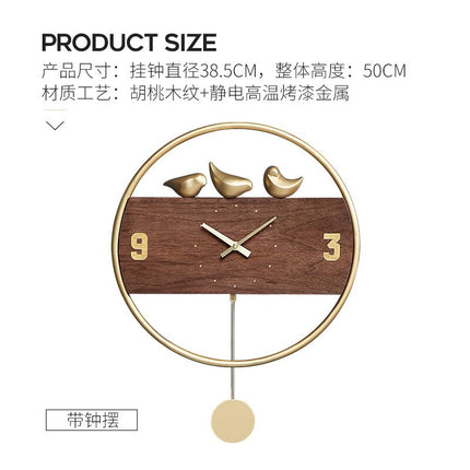 Nordisk design vægur med fugle pendul