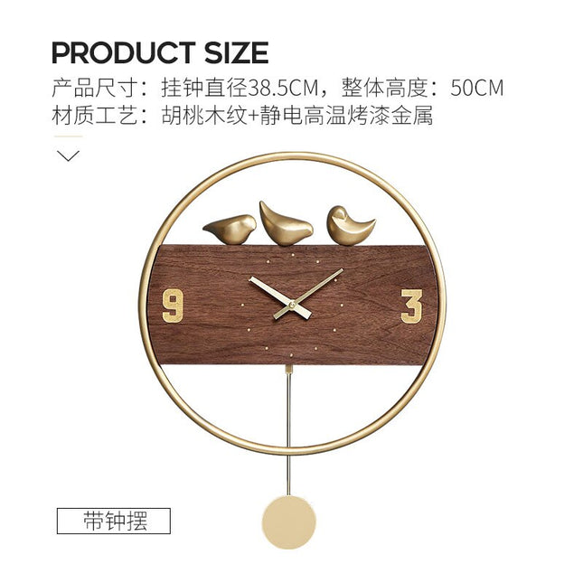 Nordisk design vægur med fugle pendul