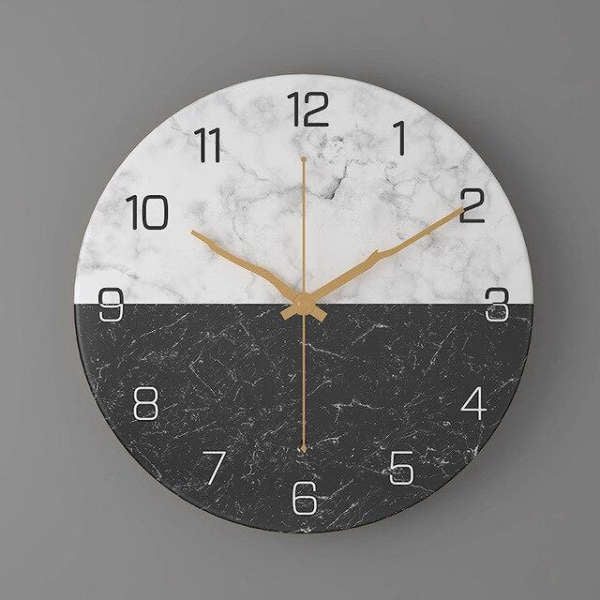 Design vægur med sort hvid marmor
