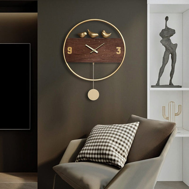 Nordisk design vægur med fugle pendul