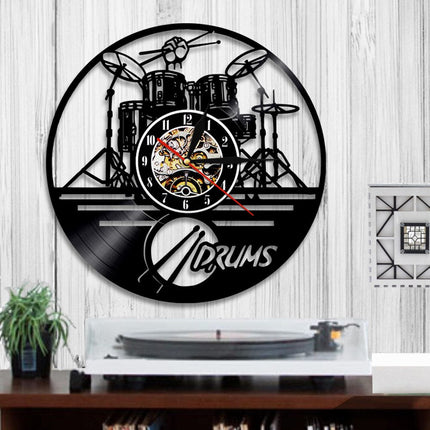 Vinylplade vægur med trommesæt design