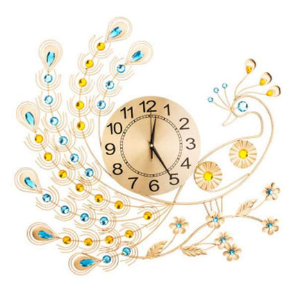 Stort metal vægur med påfugl design