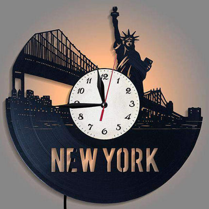 New York skyline vægur med LED