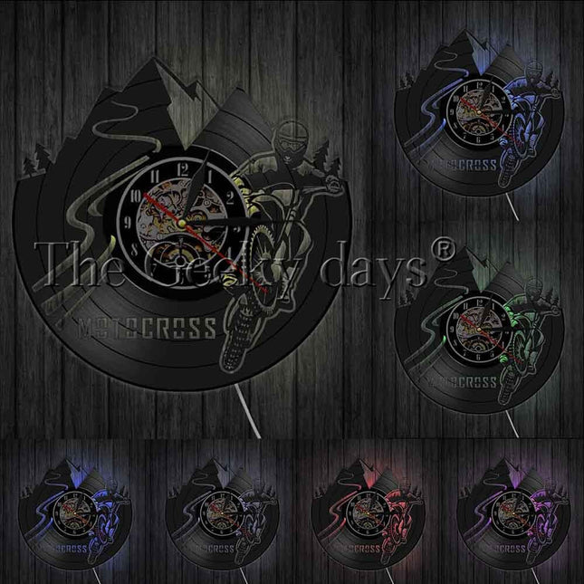 Motorcykel vægur af vinylplade design