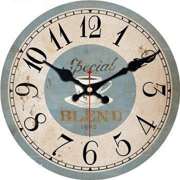 Rundt vintage vægur med verdenskort