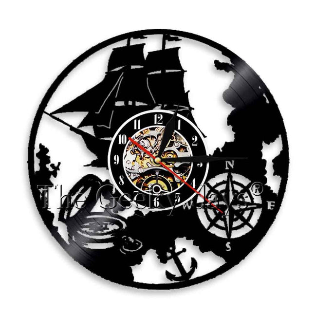 Maritimt vinyl-ur med anker motiv