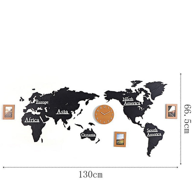 Verdenkort vægur i træ med fotorammer