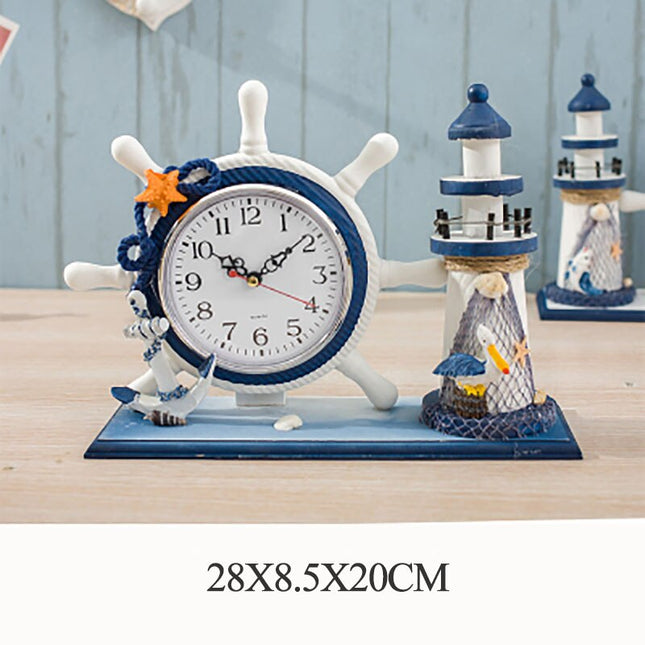 Maritimt bordur med ror og fyrtårn