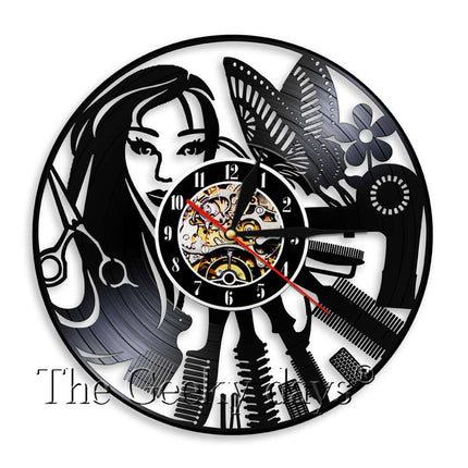 Barbershop vægur lavet af vinylplade