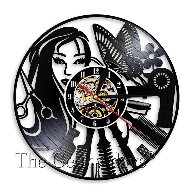 Barbershop vægur lavet af vinylplade