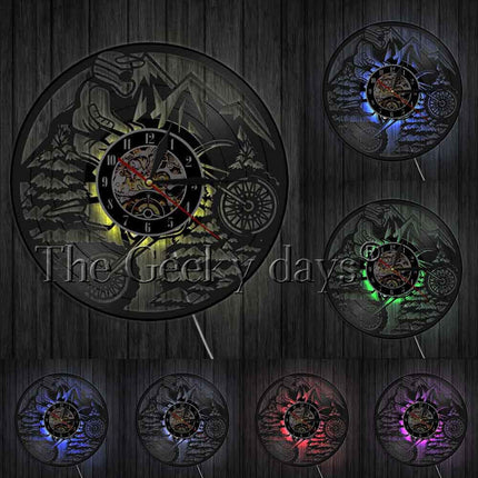 Motorcykel vægur af vinylplade design