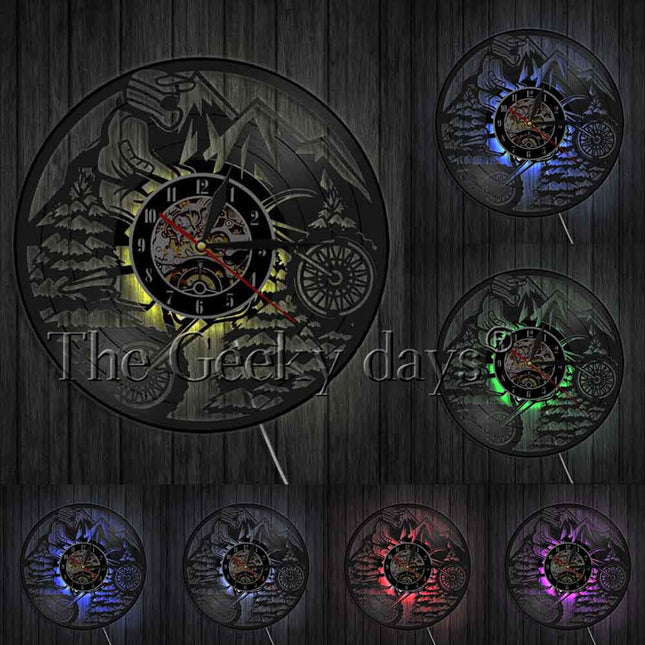 Motorcykel vægur af vinylplade design