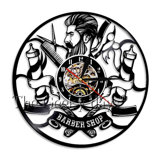 Barbershop vægur lavet af vinylplade