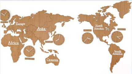 Vægur med verdenskort og 5 tidszoner