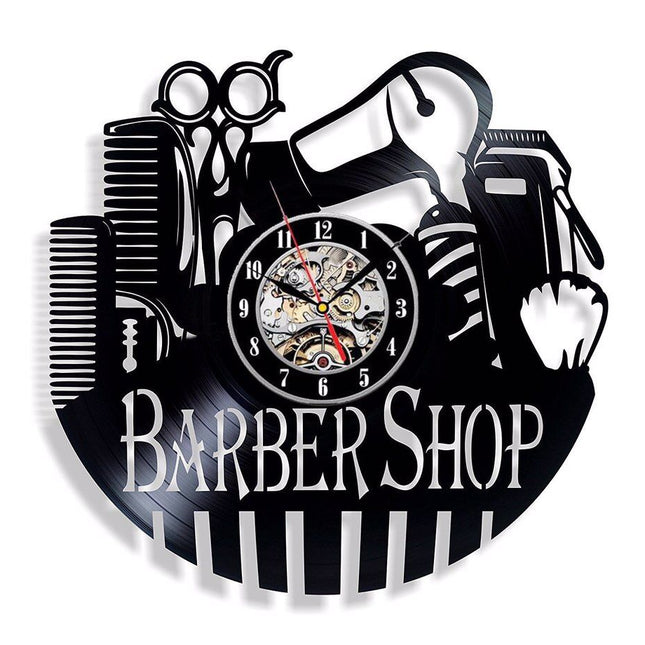 Vinylplade ur til barbershop frisør gave