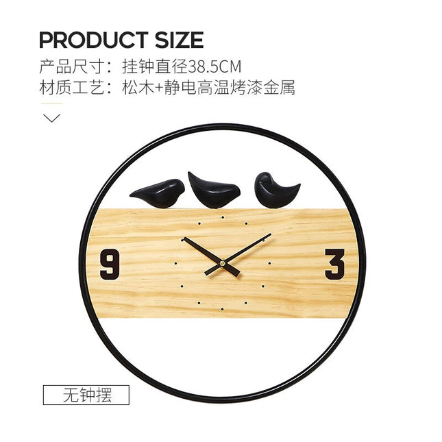 Nordisk design vægur med fugle pendul