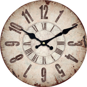 Rundt vægur med rustikt slidt look