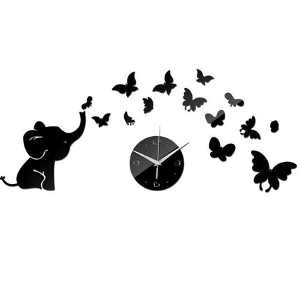 Vægur klistermærke med elefant sommerfugle