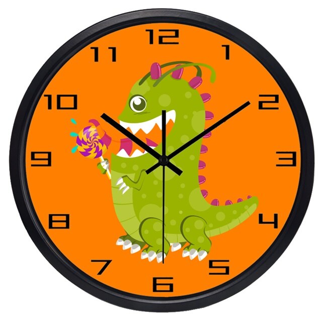 Orange børneur med grøn dinosaur