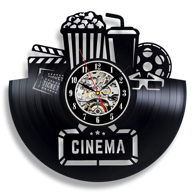 Vinylplade ur med biograf film tema