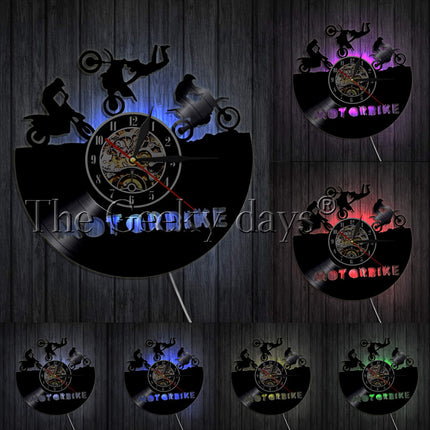 Motorcykel vægur af vinylplade design