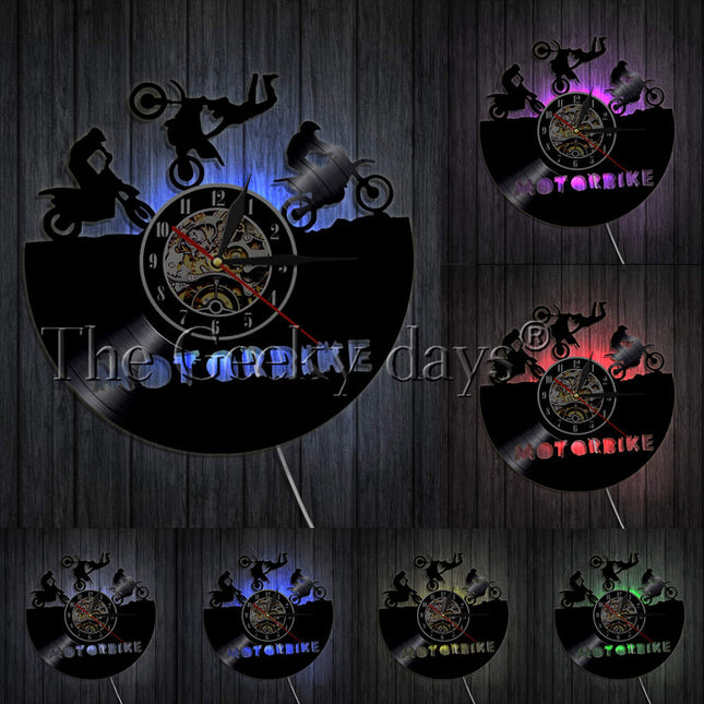 Motorcykel vægur af vinylplade design