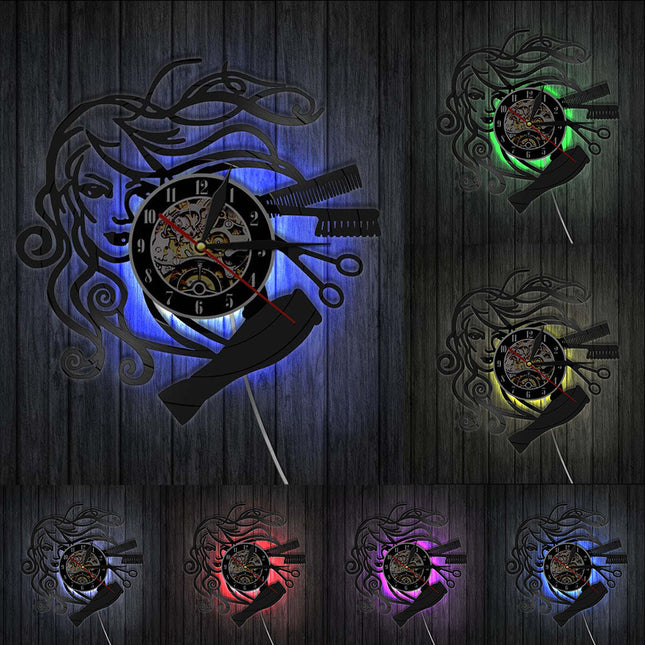 Dekorativt vinyl ur til frisørsalon