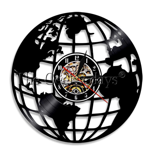 Verdenskort vægur skåret i vinylplade