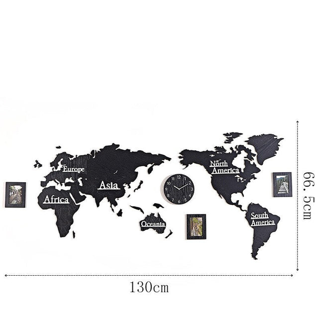 Verdenkort vægur i træ med fotorammer
