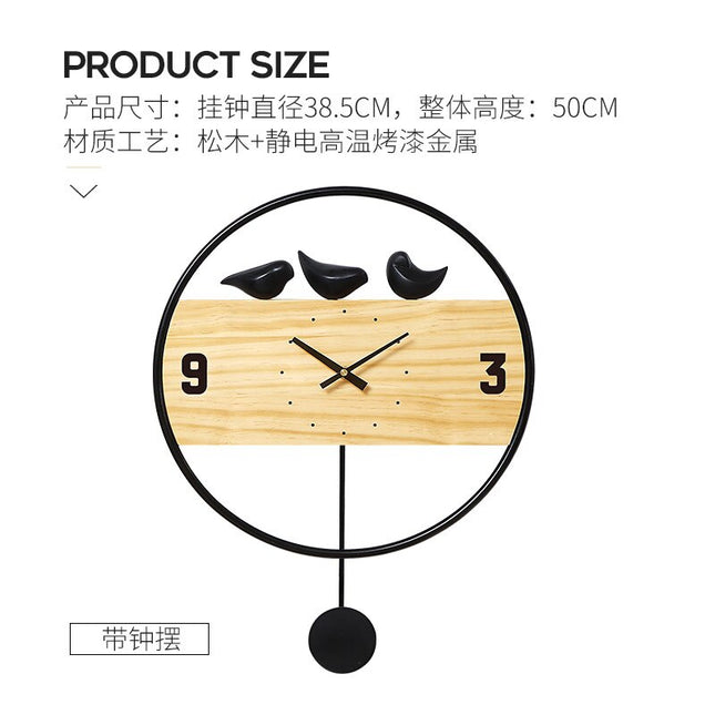 Nordisk design vægur med fugle pendul