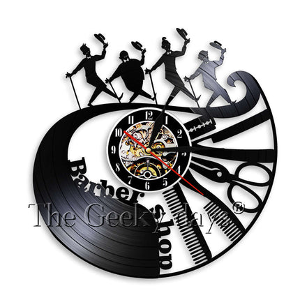 Barbershop vægur lavet af vinylplade