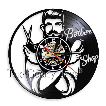 Barbershop vægur lavet af vinylplade
