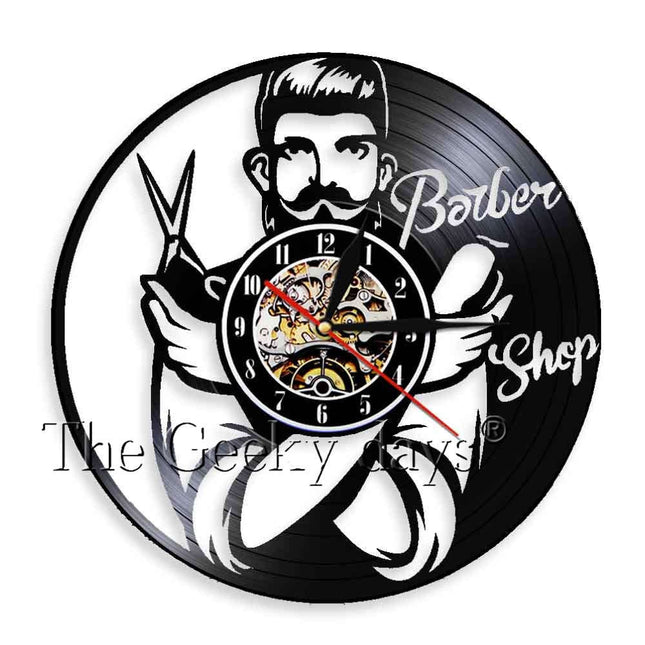 Barbershop vægur lavet af vinylplade
