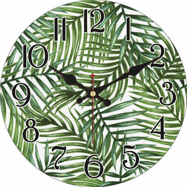 Vægur i træ med tropisk bladmotiv