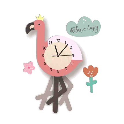 Dekorativt vægur til børn med flamingo