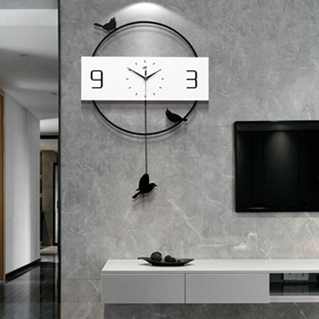 Moderne vægur med pendul og fugle