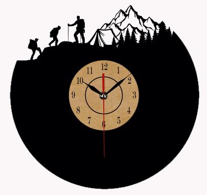 Vinyl ur med bjergklatring silhuet