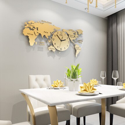 Stort vægur med verdenkort til køkken