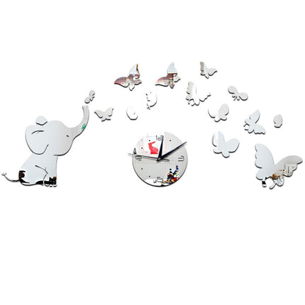 Vægur klistermærke med elefant sommerfugle