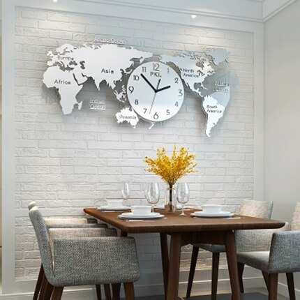 Stort vægur med verdenkort til køkken