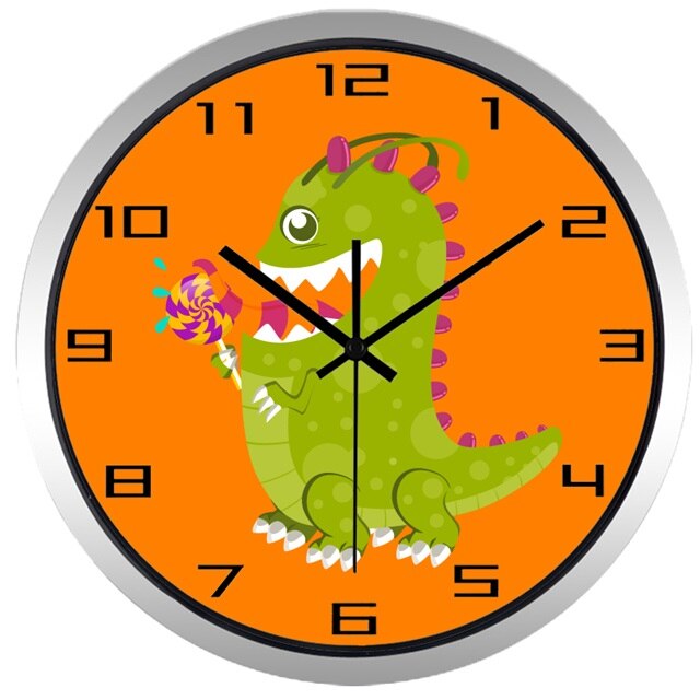 Orange børneur med grøn dinosaur