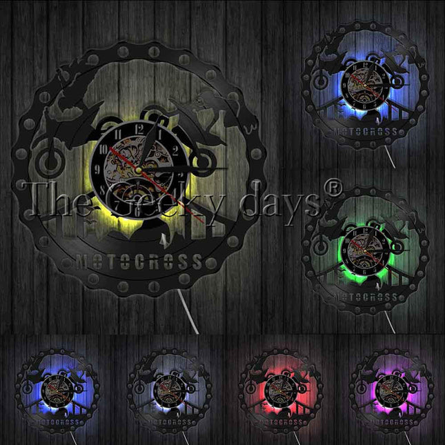 Motorcykel vægur af vinylplade design