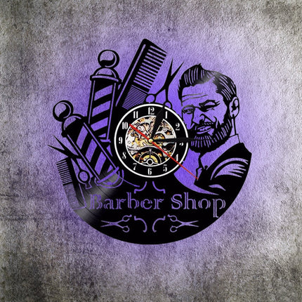 Vinylplade ur til barbershop frisør gave