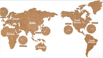 Vægur med verdenskort og 5 tidszoner
