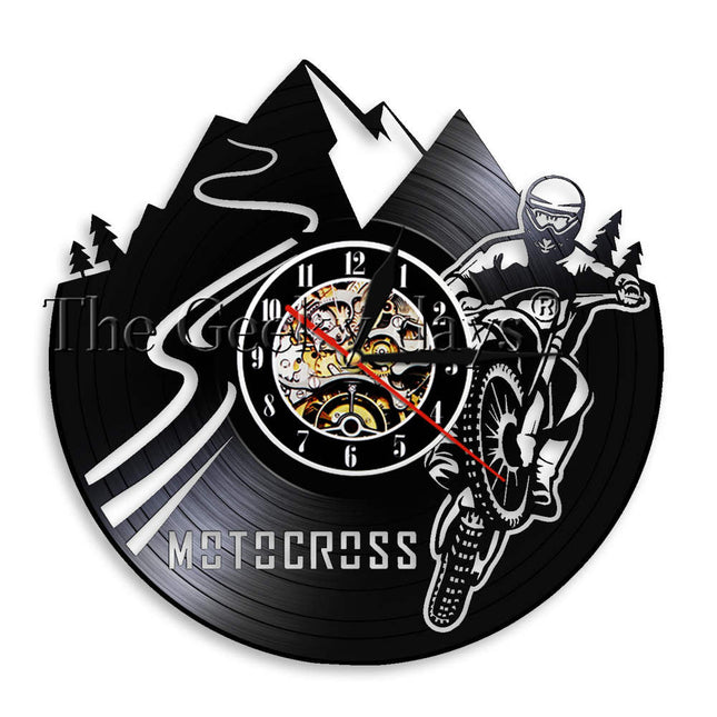 Motorcykel vægur af vinylplade design