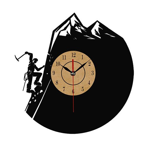 Vinyl ur med bjergklatring silhuet