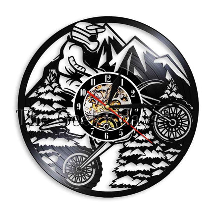 Motorcykel vægur af vinylplade design