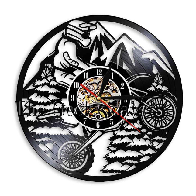 Motorcykel vægur af vinylplade design