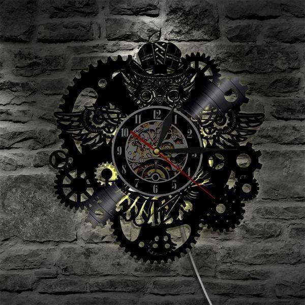 Steampunk ugle vægur med LED-lys